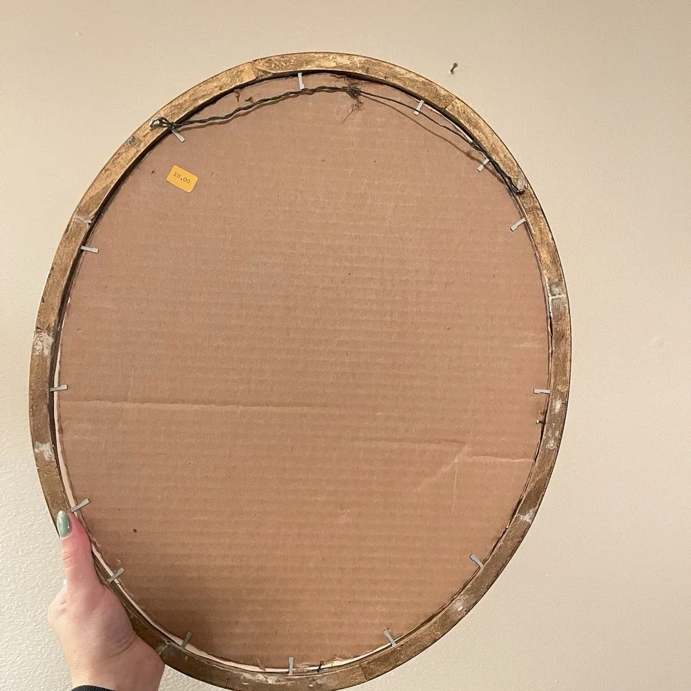 Antique Vtg Wood Gold Convex Curved Bubble Glass Picture Frame Art Nouveau 18x15